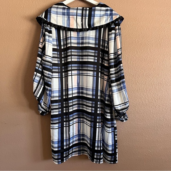 Eloquii Plaid Long Puff Sleeved Collar Mini Satin Dress Size 20 NWT - Picture 9 of 12
